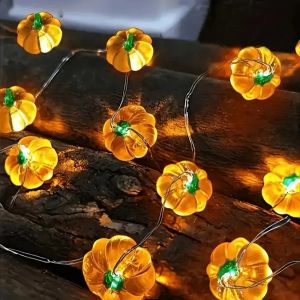 1pc 10LED Pumpkin Copper Wire String Light Fall Garland Decor Fairy Lights Battery Powered Suitable for Halloween Indoor Decor