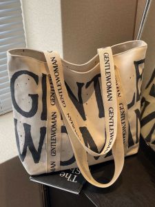 Casual Canvas Tote Bag Womens Large Capacity Commuter Bag Single Shoulder Leisure Shopping Bag for Class Korean Style