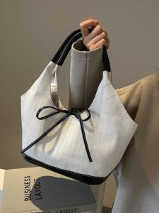 Trendy Canvas Tote Bag Womens Commuter Fashion Handbag Versatile Single Shoulder Underarm Bag Bucket Bag Soft Korean Style