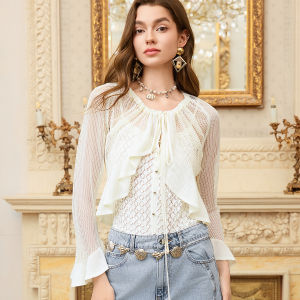 BADINA | Elegant Lace Trimmed French Style Knitted Cardigan