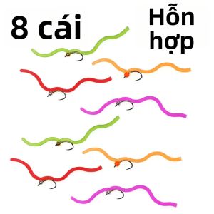 ICERIO 6 CÁI Mồi Câu Giun Mềm Dẻo Như Thật Chất Liệu Cao Su Mềm Có Móc Câu Sắc Bén Và Đầu Bi Dùng Cho Câu Cá Nước Ngọt