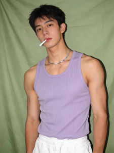 OUMULONG | Dopamine Purple Elastic Slim Fit Muscular Tank Top
