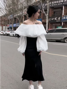 French Style White Fashion Shoulder Bared One-Shoulder Strap Shirt Womens Spring New Slimming Versatile Long Sleeve Shirt