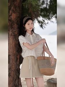 MI.SHOW | Áo Sơ Mi Tencel Mới Hè Tay Ngắn Đính Nơ Hồng