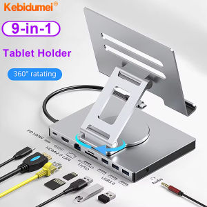 Kebidumei 9 in 1 USB C HUB Tablet Holder Docking Station 4K60Hz HDMI 1000Mbps Ethernet USB3.0 5Gbps Data Transfer PD100W for Tablet Phone