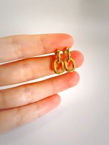 100% original pawnable 18k Saudi gold earrings geometric square interlocking womens jewelry for girlfriends birthday gift