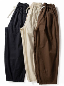 กางเกงลำลองชายผ้าฝ้ายบางขาตรงทรงหลวมสไตล์วินเทจญี่ปุ่น กางเกงขายาวทรงหลวมอเนกประสงค์สำหรับฤดูใบไม้ผลิและฤดูใบไม้ร่วง