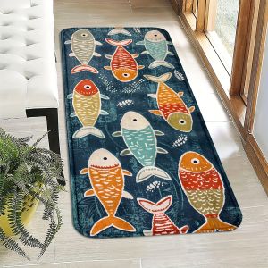 VIKAMA พรมลายการ์ตูนปลาสีสันสดใส 2 ชิ้น พรมปูพื้นห้องครัว พรมเช็ดเท้า พรมต้อนรับ พรมปูพื้นห้องนั่งเล่น พรมปูพื้นห้องนอน สำหรับตกแต่งบ้าน
