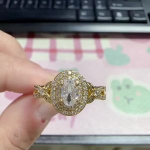 Huitan Gold Color Women Ring Luxury Wedding Inlaid Bright Cubic Zirconia Promise Accessories for Bridal Fashion Elegant Jewelry