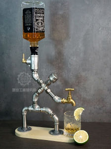 Stainless Steel Water Pipe Robot Creative Stylish Cafe Bar Counter Vintage Ornament Decoration Wine Rack Liquor Divider