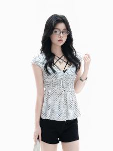 zuocisankon | Bow Tie Dots Print Cute Short Sleeve T-Shirt
