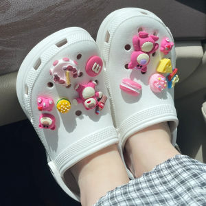 10PCS/lot 3D  Cartoon Strawberry Bear Design  Shoe Charms Decoration  Shoe Accessories Realistic Rainbow Sugar  X-mas Party Gift fit croc jibz Kids