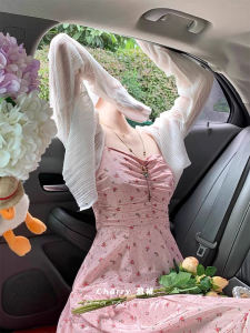 Charry French Style Dopaamine Pink Floral Print Strapless Long Dress Womens Summer Vacation Beach Holiday Casual Gown