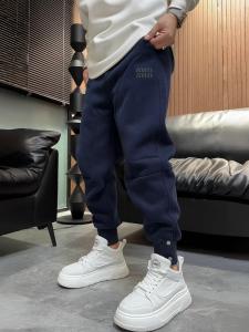 Winter New Heavyweight Fleece Lined Cuffed Sports Sweatpants Mens Fashion Loose Fit Casual Pants Button Decorated Long Cotton