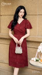 Đầm thiết kế nữ tính sang trọng chất liệu Voan Hoa Lily DD4L0735 Thời trang Thiều Hoa