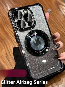 Black Full-Coverage Corner iPhone 14 pro Max Case Anti-Fall Luxury Sparkling Powder High-End Apple 1512 Advanced Airbag 11 New Model 13 Sensation 17 Magnetic Attraction