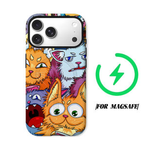 Cartoon Fluffy Cats Collage Phone Case for iPhone 18 17 16 15 14 13 12 11 Air Pro Max Plus Double-layer Cover