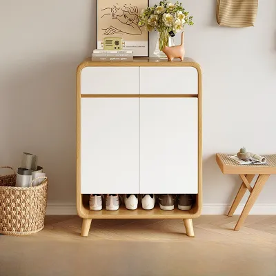Large Capacity Solid Wood Shoe Cabinet Indoor Entrance Hallway Storage Rack One-Piece Design New Model Home Furniture