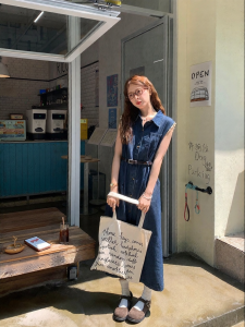 imimtuan | Đầm Jean Quai Ngang Phong Cách Retro
