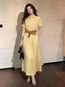 DANTING | French Elegant Yellow Waist-slimming Stylish Dress