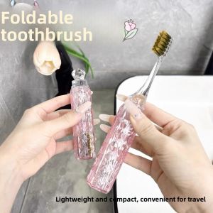 High Red Crystal Clear Travel Toothbrush Soft Bristle Head Couple Friendly Convenient for Business Trips And Home Use