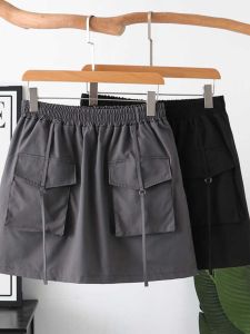 Parka Skirt Womens Summer New Design Sense Pocket Elastic High Waist Slimming Casual A- line plus Size Short Skirt