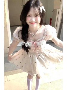 French Sweet Style Bubble Sleeve Floral Puffy Short Skirt for Women High Waist Slimming Effect Summer New Arrival