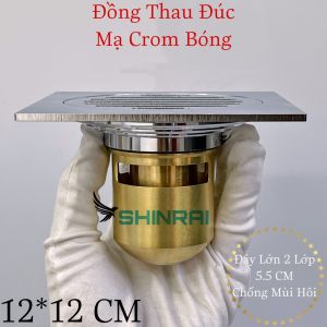 Phễu Thoát Sàn Ga Thu Sàn Thoát Nước Nhà Tắm Đáy Thoát Lớn 2 Lớp Chống Mùi Hôi ( 12 * 12 Cm Đồng Mạ Niken Bóng )