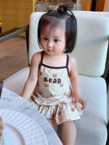 Adorable Cotton Princess Dress for Girls Summer Thin Strapless Backless Design Cartoon Animation Pattern for Daily Wear