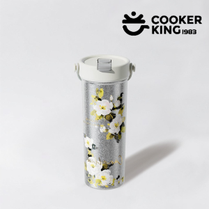 COOKER KING | COOKER KING 590ML Handheld Insulated Cup Titanium+PP Flower Pattern Straw Insulated Cup Waterbottle Light Luxury Birthday Gift