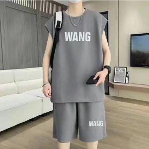 Áo Thun Tay Ngắn Nam Mùa Hè Mỏng Năm Điểm Quần Rộng Rãi Quần Short Thể Thao Thường Ngày Bộ Đồ Hai Mảnh