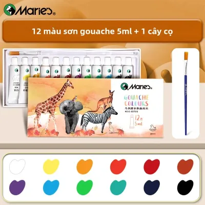 Bộ Sơn Gouache 12 Màu Của Marie Kèm 1 Cọ Vẽ Dành Cho Tranh Vẽ Trên Vải Màu Nước Đồ Dùng Nghệ Thuật DIY Cho Người Lớn Mỗi Tuýp 5ml
