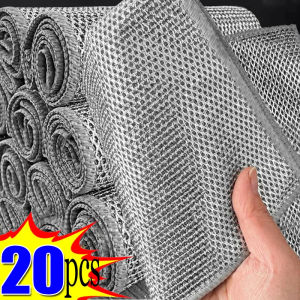 Dizoey 1/20Pcs New Thickened Steel Wire Cleaning Cloth Non-Scratch Double-layer Iron Microfiber Mesh Dishrag Washing Pot Rags Kitchen Towels