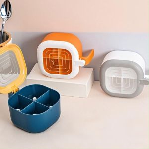 MD-C1245 Tempat Bumbu Dapur Sekat 4in1 Serbaguna Seasoning Box 4 Sendok Kotak Penyimpanan Garam Gula