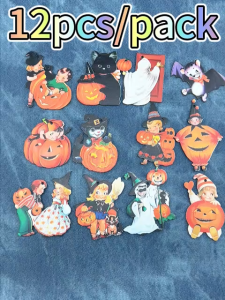 (12 miếng / gói) phụ kiện gỗ phù thủy Halloween mẫu bí ngô sơn bầu không khí trang trí bữa tiệc