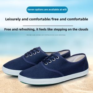 Qingdao Global Mens Low Top Canvas Shoes Laced Casual Slip-On Work Sneakers Breathable Soft Bottom Anti-Slip Rubber Sole