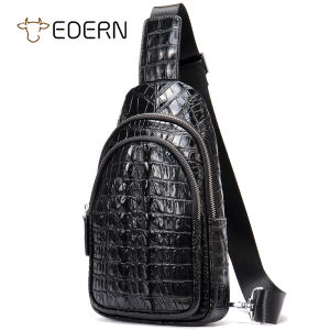 EDERN Crocodile Pattern Mens Chest Bag Genuine Leather Crossbody Bags Retro Luxury Casual Sling Bag Mulit-functional Travel Chest Pack