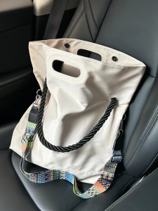 Gebao Large Capacity Commuter Tote Bag White Trendy Crossbody Shoulder Bag Simple Match All Scene Nylon Fabric Casual Style