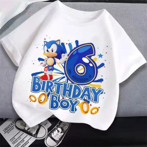 Bandai | Clothing Party Supplies Casual Tshirt Sonics T-shirt Boys Birthday Number 1-9 Print Short Sleeve Clothes Base Tee Children Tops