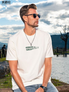 Enjeolon Mens Short Sleeve T-Shirt Lenzing Ice Sensation Cotton Smooth Lyocell Antibacterial Heavyweight Summer Fashion Urban Wear