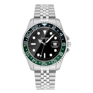 นาฬิกาข้อมือนาฬิกาข้อมือสำหรับผู้ชายคุณภาพสูงแบบหรูหรานาฬิกาข้อมือธุรกิจสแตนเลสสตีลนาฬิกาควอตซ์หมุนวันที่อัตโนมัติสำหรับผู้ชายเป็นของขวัญ