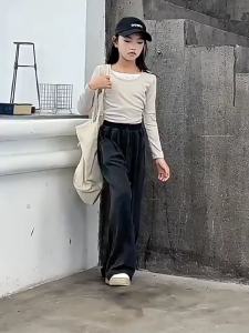 Manila 2026 Sport Pants For Kids Girls 6-15YRS Baggy Pants Loose-fitting Wide-leg Pants Korean Casual Jogging Pants Straight Wide Leg Trouser COD