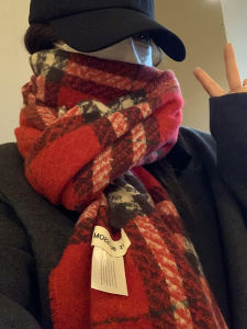 Thickened Plaid Scarf for Women Winter New Style Korean Style Warm Christmas New Year Checkered Shawl Versatile Neck Warmer