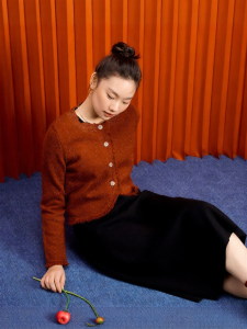 DUSHU | Vintage Red Cardigan Vest Dress Knitwear Set