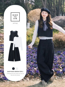 Korean Style Womens Fashion Set High Quality Attractive Complete Outfit Casual Style Polyester Fiber Long Pants round Neck T-Shirt