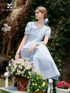 XIANGYING | Waist-accentuating Elegant Blue Dress