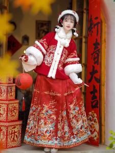 Original XiangRui Spring Arrival Ming Dynasty Style Womens Hanfu Ensemble with Fleece Inner Lining for New Year Visits