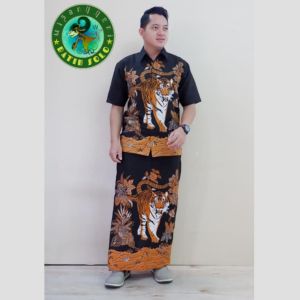 Baju Batik Pria Dewasa Batik Pria Lengan Panjang Lengan pendek Setelan Sarung Celana Batik Pria Murah Terbaru Casual Formal Full Furing Promo Batik Wisanggeni Solo Motif Macan Hitam Sogan