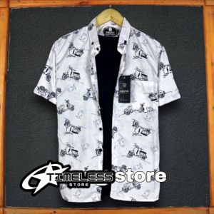 BAJU KEMEJA MOTIF KATUN PRINTING LENGAN PENDEK PRIA DEWASA SURFING HAWAI PREMIUM