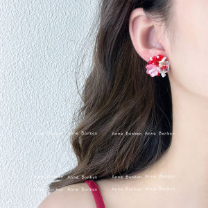 Red Flower Firework Ear Studs 925 Silver Needle Atmosphere Sensation Ear Jewelry Original Design Alloy Geometric Shape for Women